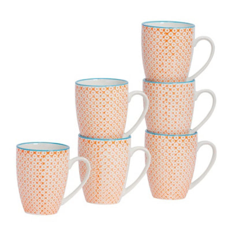 Image of Nicola Spring Nicola Spring Hand-Printed Mug - 330Ml - Orange - Pack Of 6