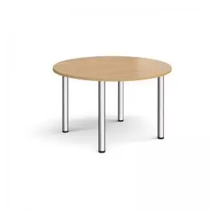 Image of Circular chrome radial leg meeting table 1200mm - oak