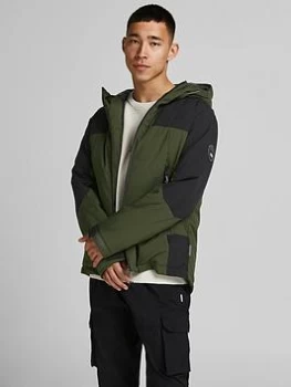 Image of Jack & Jones Colour Block Hooded Jacket, Green, Size L, Men