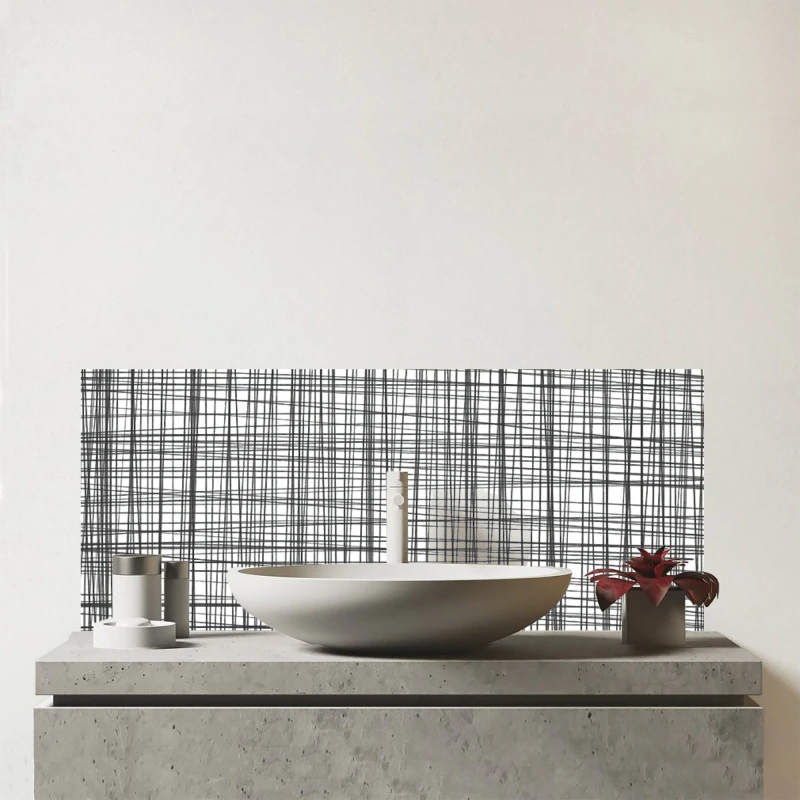 Image of Warren Reed - Designer Monochrome Pencil Scribble Glass Bathroom Splashback in Grey Grey Unisex