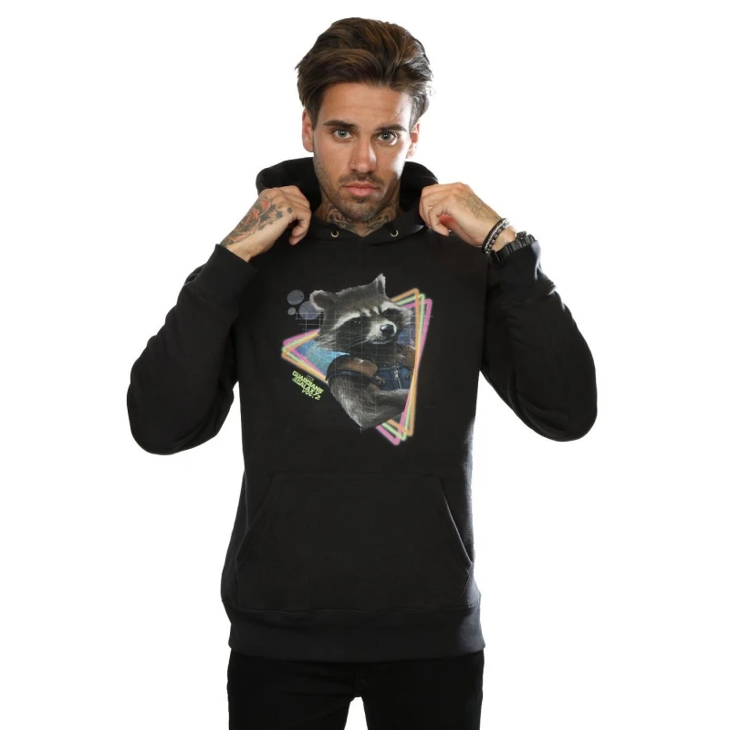 Image of Marvel Marvel Men Guardians Of The Galaxy Neon Rocket Hoodie in Black Size: Small Black S Male 5057245385657