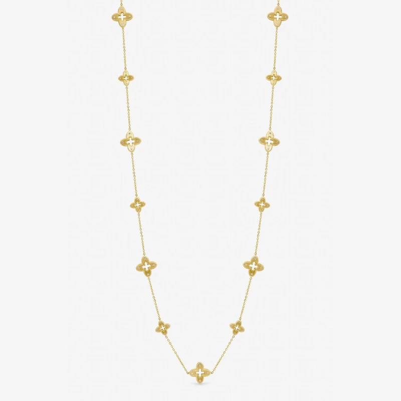 Image of Jon Richard Gold Plated Textured Crystal Clover Long Necklace Chain Necklaces One Size Gold 71649610000