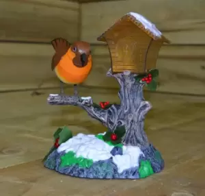 Image of Sound Activated Animated Robin on House Chirps "We Wish You a Merry Christmas"