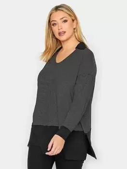 Image of Yours Polo Neck Stripe Top - Black, Size 20, Women