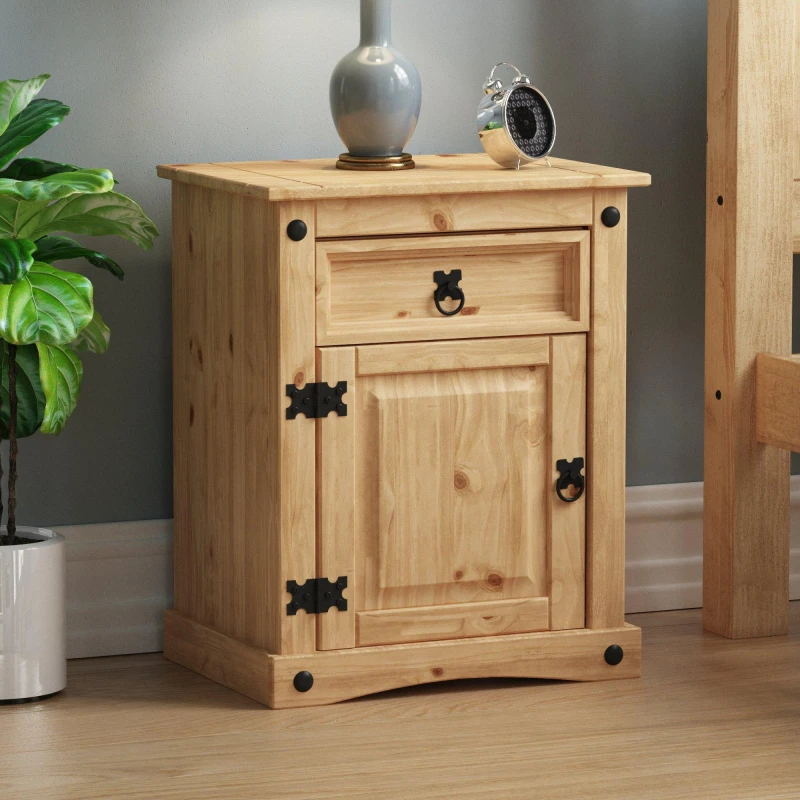 Image of Lassic Corona 1 Drawer 1 Door Bedside Cabinet Pine unisex 1 Drawer