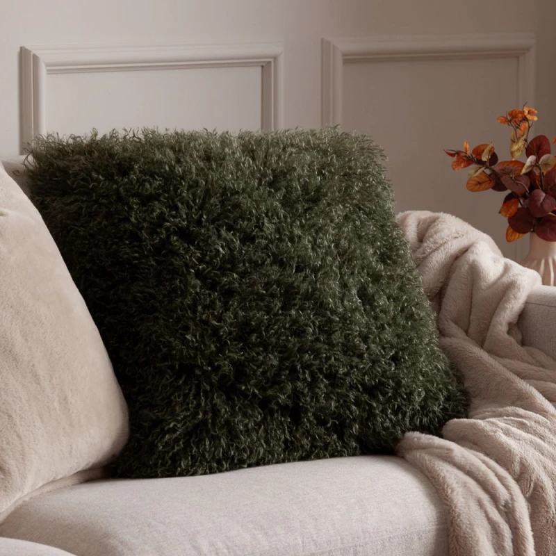 Image of Furn Furn Rowan Faux Fur Cushion in Green Size: 50cm x 50cm Green 50cm x 50cm Unisex 5025532865489