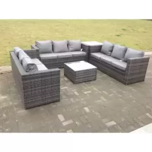Image of Fimous 9 Seater Outdoor Dark Grey Rattan Lounge Complete Sofa Set U Shape