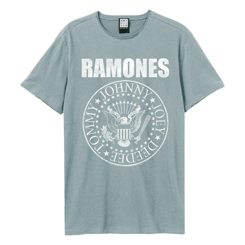Image of Amplified Amplified Men Ramones Logo T-Shirt in Pale Blue Size: X-Small Pale Blue XS Male 5063470409600