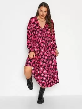 Image of Yours Tie Dress Black Pink Leopard, Black, Size 20, Women