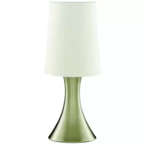 Image of Searchlight Lighting - Searchlight Touch - 1 Light Table Touch Lamp Antique Brass with Fabric Shade, E14