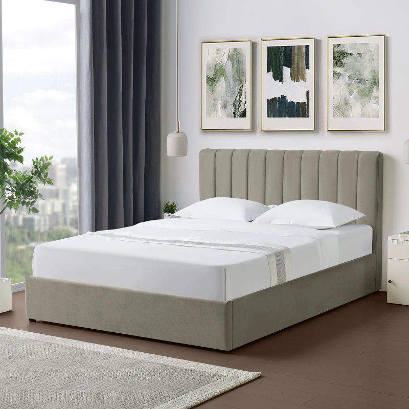 Image of Artemis Home Evelynne Fabric 150cm Kingsize Ottoman Bed Frame with Storage in Light Brown Size: King Light Brown Unisex King