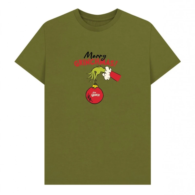 Image of The Grinch Mens Merry Grinchmas Bauble T-Shirt in Olive Size: Small Olive Male S