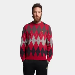 Image of Mens British Argyle Crew Neck Jumper - Tunnel Red - S
