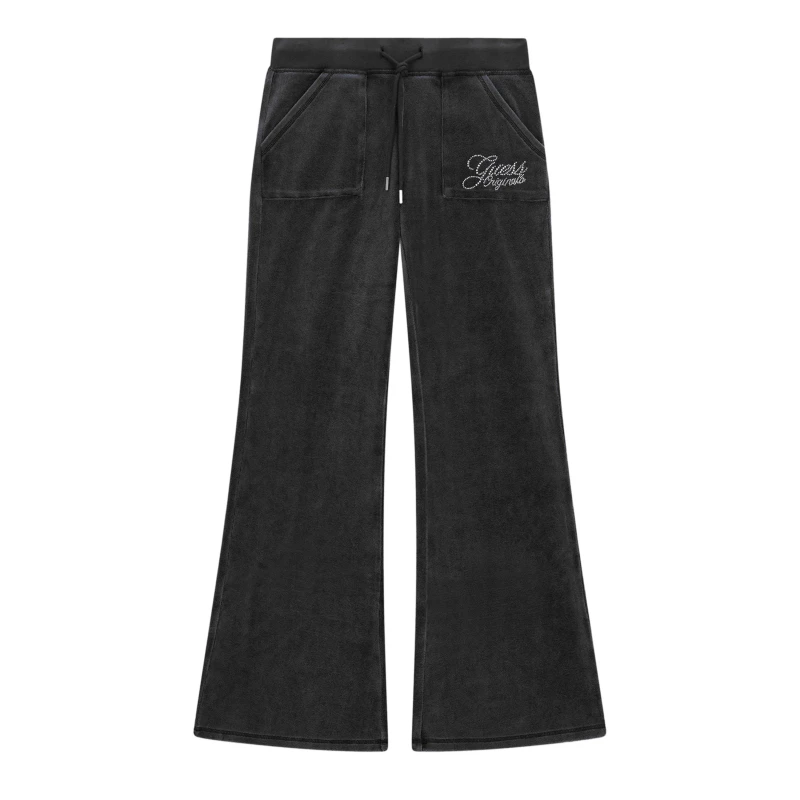 Image of Guess Womens Vel TrackFlare Velour Tracksuits Jet Black female 8 (XS)