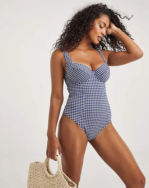 Image of Panache Panache Paloma Balcony Wired Swimsuit Navy Gingham Female 30H LO95607
