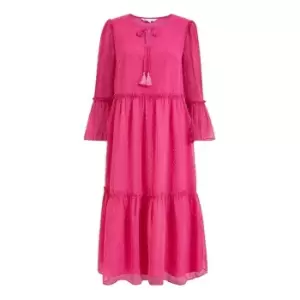 Image of Yumi Fuchsia Pink Boho Dobi Smocked Dress - Pink