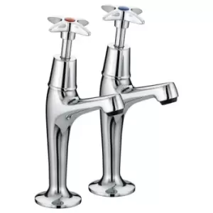 Image of Value Kitchen Mixer Taps Cross Head High Neck Pillar Hot and Cold Chrome - Bristan