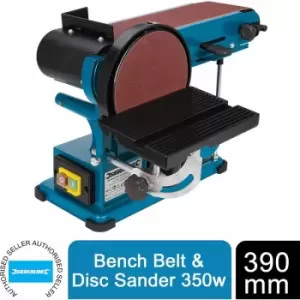 Image of Belt & Disc Sander Bench Mount 390mm Belt & 150mm Disc 350W UK 972660 - Silverline