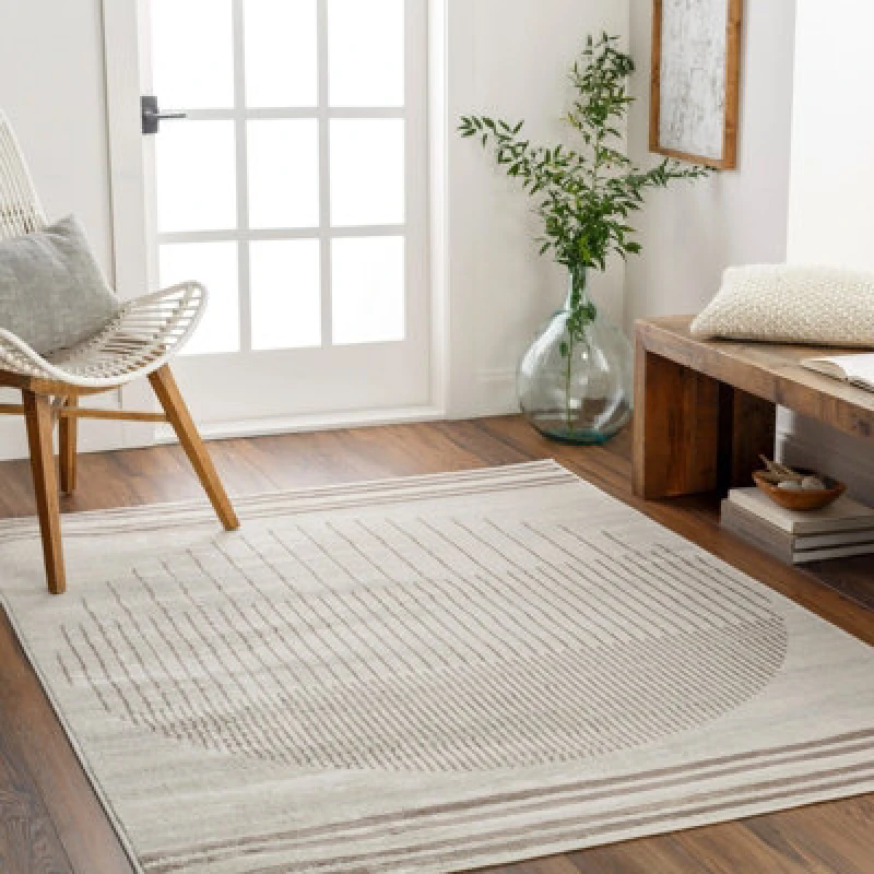 Image of Livabliss Scandi Geometric Light Brown Enso Area Rug 200 X 275cm - Easy Care, Non Shedding, Ideal For Living Room & Bedroom