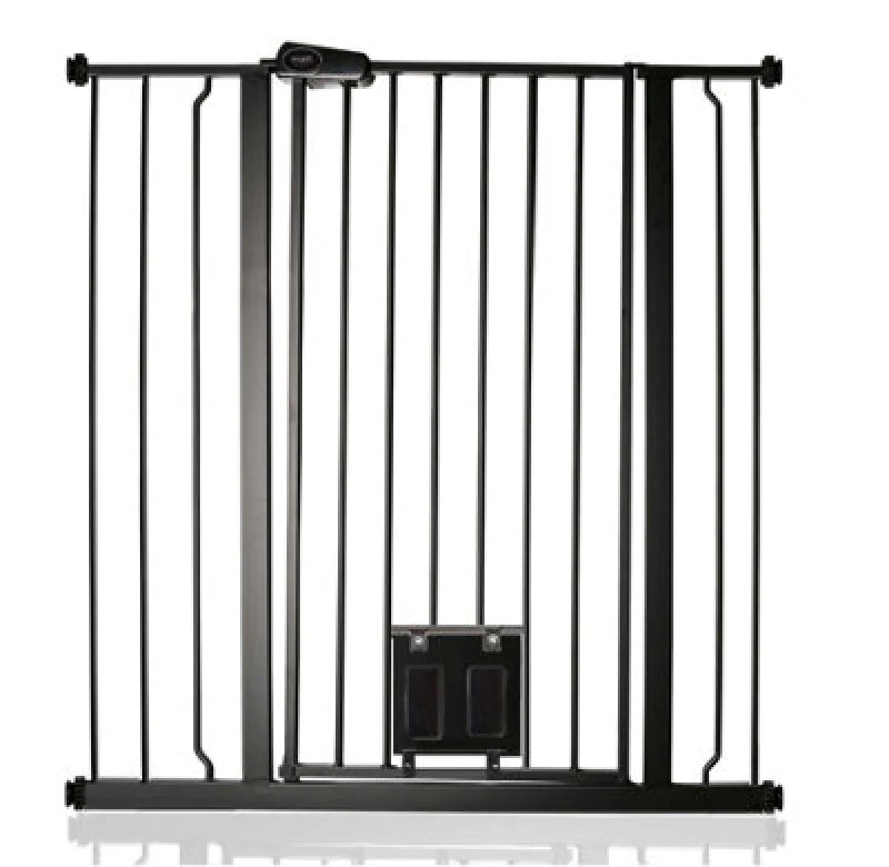 Image of Bettacare Pet Gate With Lockable Cat Flap, 94.3Cm - 101.9Cm, Black, 104Cm In Height