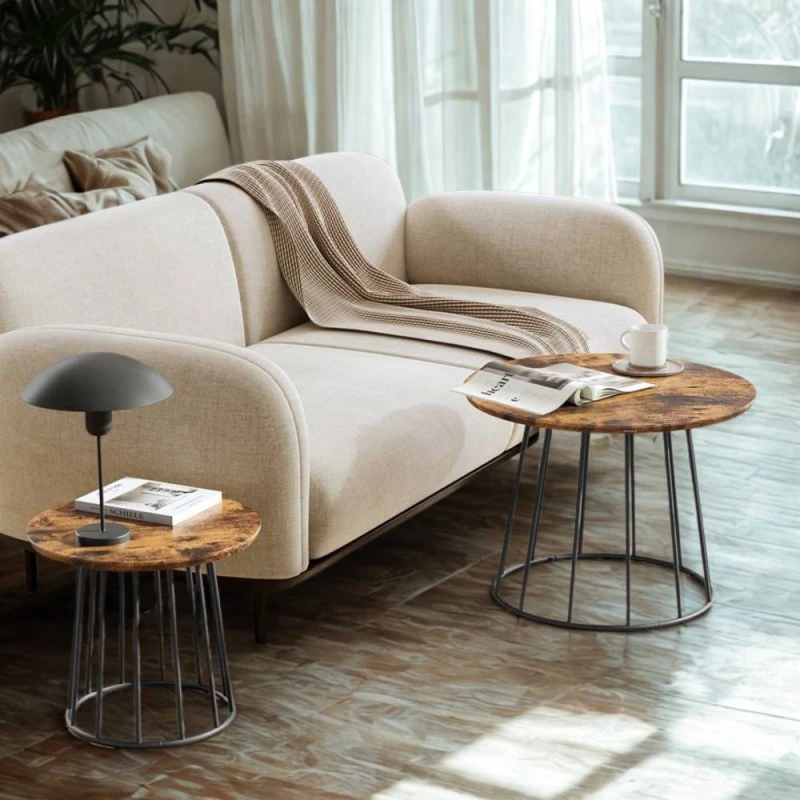 Image of Pirlo Plush Set Of 2 Industrial Coffee Centre Accent Tables in Brown Brown Unisex