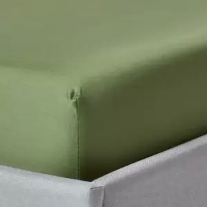 Image of Moss Green Organic Cotton Fitted Sheet 400 Thread Count, Double - Moss Green - Moss Green - Homescapes