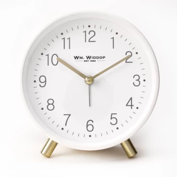 Image of WM WIDDOP Round Alarm Clock with Gold Metal Legs - White
