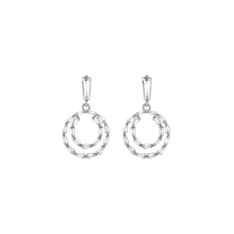 Image of Mood Mood Silver Crystal Cubic Zirconia Mini Forward Facing Drop Earrings Silver female