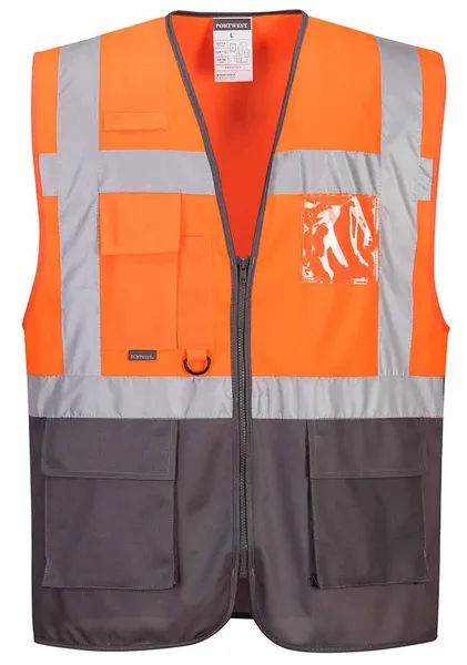 Image of Portwest Warsaw Executive Class 1 Hi Vis Vest Orange / Grey 3XL