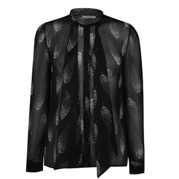 Image of Jack Wills Bibury Feather Print Bow Blouse - Black