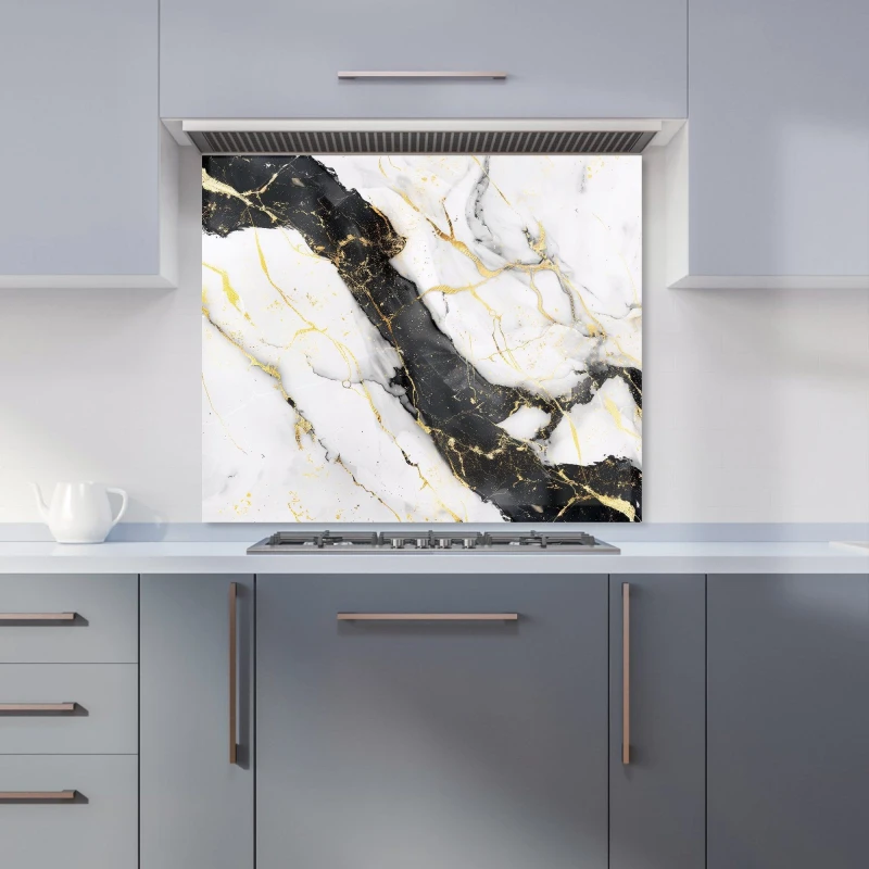 Image of Warren Reed - Designer Flecks Of Gold Marble Effect Kitchen Splashback in White Size: 600mm x 750mm White Unisex 600mm x 750mm