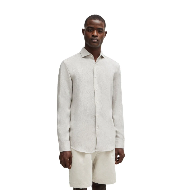 Image of Boss Mens H Hank Spread Long Sleeve Oxford Shirt Beige male 15.7 inch