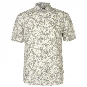 Image of Pierre Cardin All Over Print Linen Shirt Mens - Olive/White