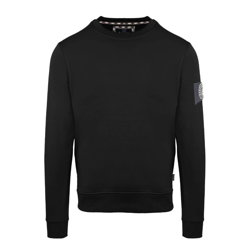 Image of Aquascutum Mens Roundnk Sweat Crew Sweatshirt Crew Sweaters Small Black 52346703350