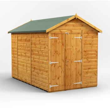 Image of 10x6 Power Windowless Apex Double Door Garden Shed - Brown