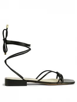 Image of Ted Baker Teffik Suede Square Toe Spaghetti Strap Flat Sandal - Black, Size 36, Women