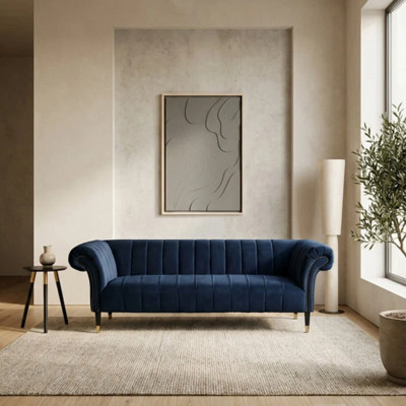 Image of Orsina Three Seat Midnight Velvet Sofa