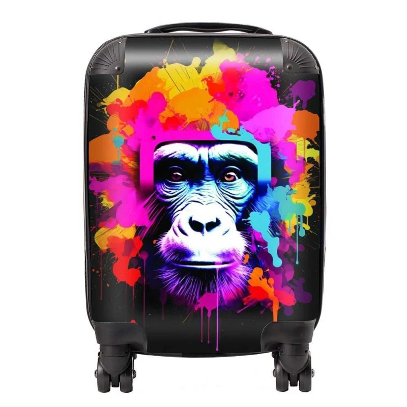 Image of Warren Reed - Designer Multi Coloured Monkey Face Suitcase in Pink Size: Medium Pink Unisex Medium