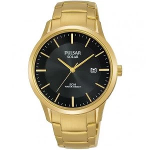 Image of Pulsar PX3162X1 Mens Solar Gold Bracelet Black Dial 50M Watch