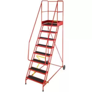 Image of 8 Tread HEAVY DUTY Mobile Warehouse Stairs Anti Slip Steps 2.8m Safety Ladder