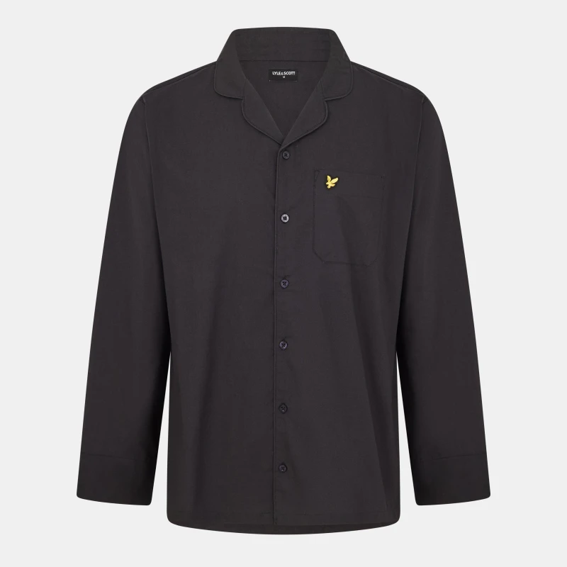 Image of Lyle and Scott Mens Woven Pyjama Long Sleeve Top Black male S