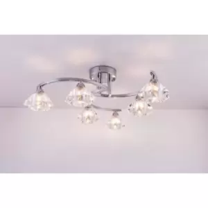 Image of 6 Light Spiral Semi-Flush Ceiling Light, Clear Glass Shades, Polished Chrome Finish