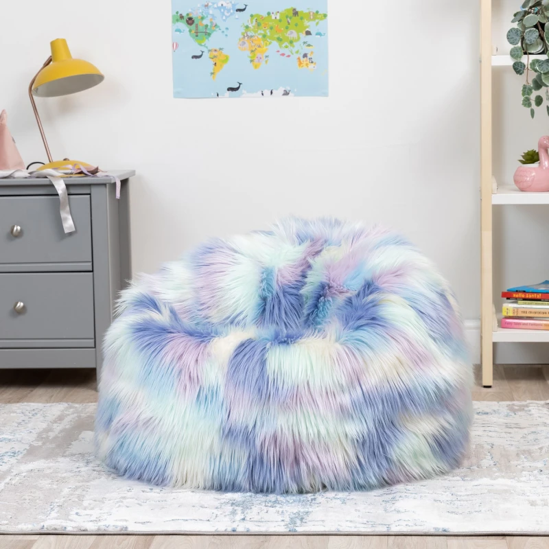 Image of icon Kids Classic Faux Fur Bean Bag Chair Natural Bean Bags for Children in Pink Pink Unisex