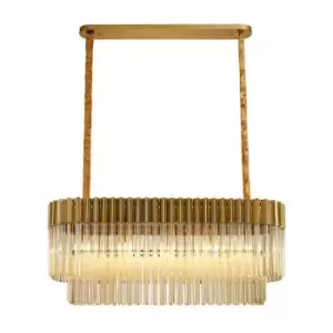Image of Luminosa Lighting - Luminosa Poland Ceiling Pendant Rectangle 5 Light E14, Brass, Cognac Sculpted Glass