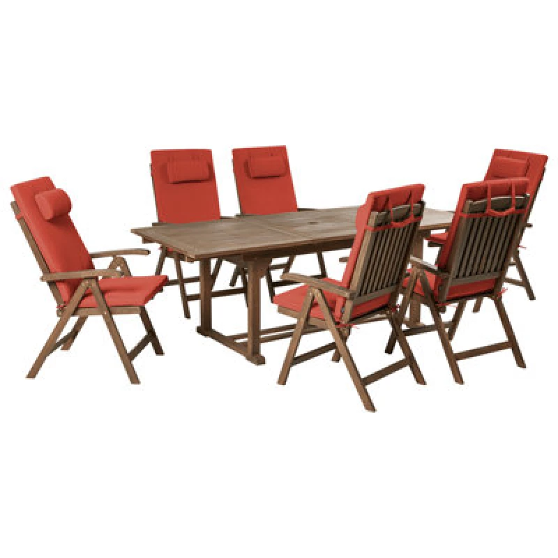 Image of Beliani Garden Dining Set 6 Seater Amantea Premium Acacia Wood Red
