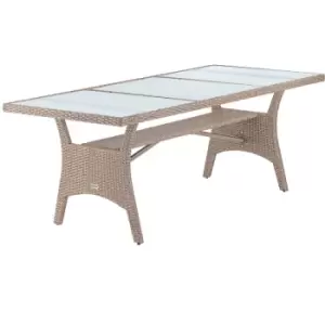 Image of Poly Rattan Garden Table With Shelf Safety Glass Top Plate 190x90x74cm Weatherproof Patio Dining Colour Choice Cream - Casaria