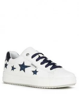 Image of Geox Girls Rebecca Lace Up Star Trainers - White/Navy, Size 13 Younger