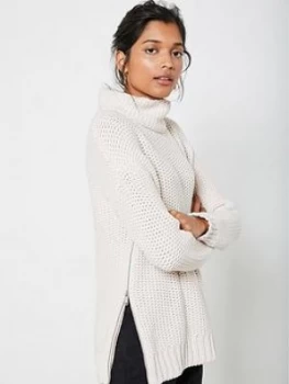 Image of Mint Velvet Chunky Stand Collar Jumper - Blush, Size S, Women