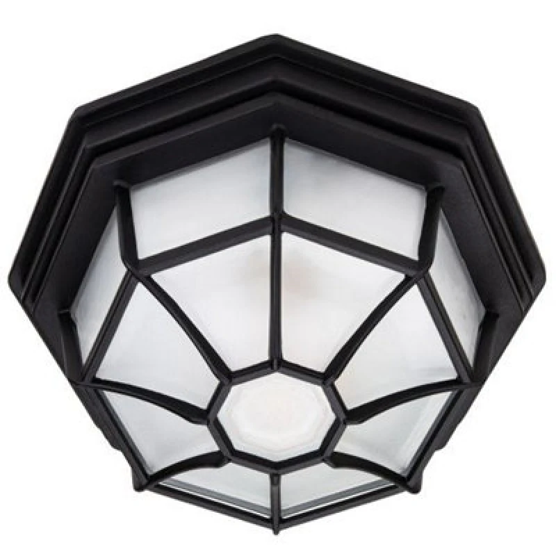 Image of Happy Homewares Traditional Hexagonal Matt Black Flush Ceiling Porch Light Fitting With Glass