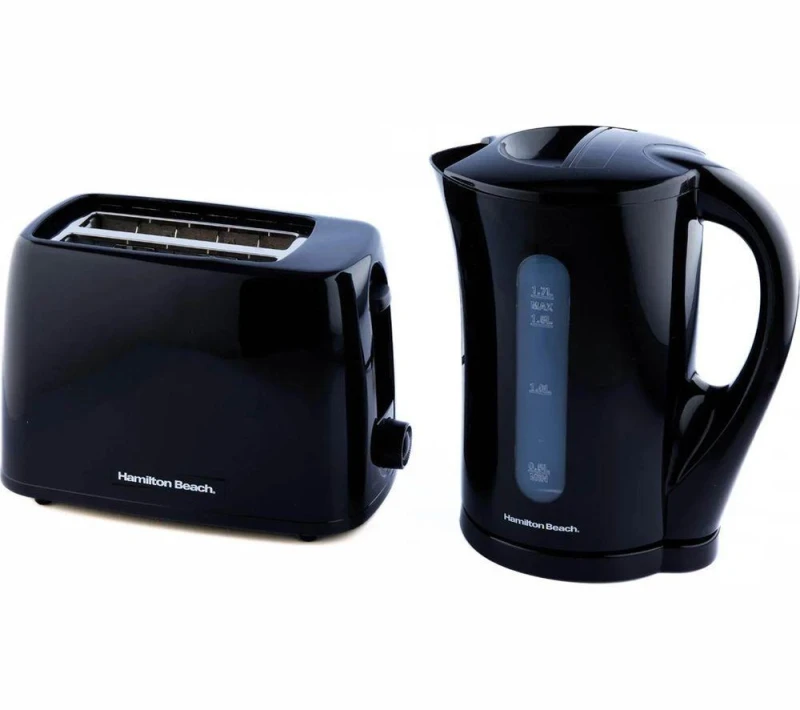 Image of HAMILTON BEACH Essentials Jug Kettle & 2-Slice Toaster Bundle - Black 5060916372696